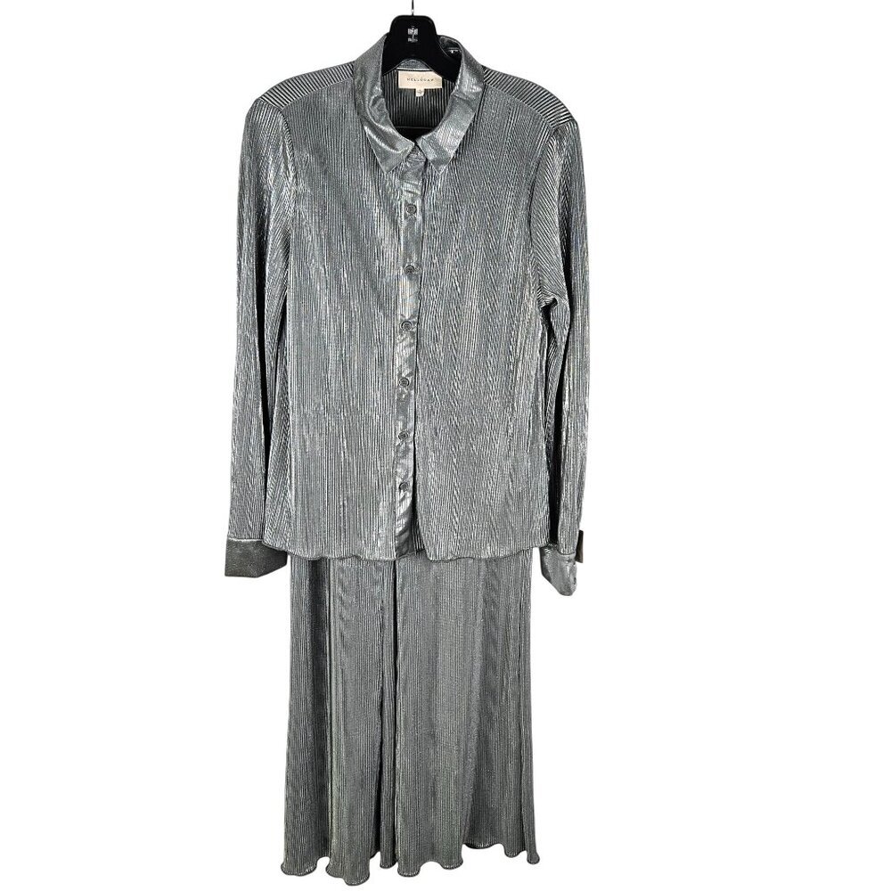 MELLODAY Silver Metallic Wide-Leg Pant & Top Set
